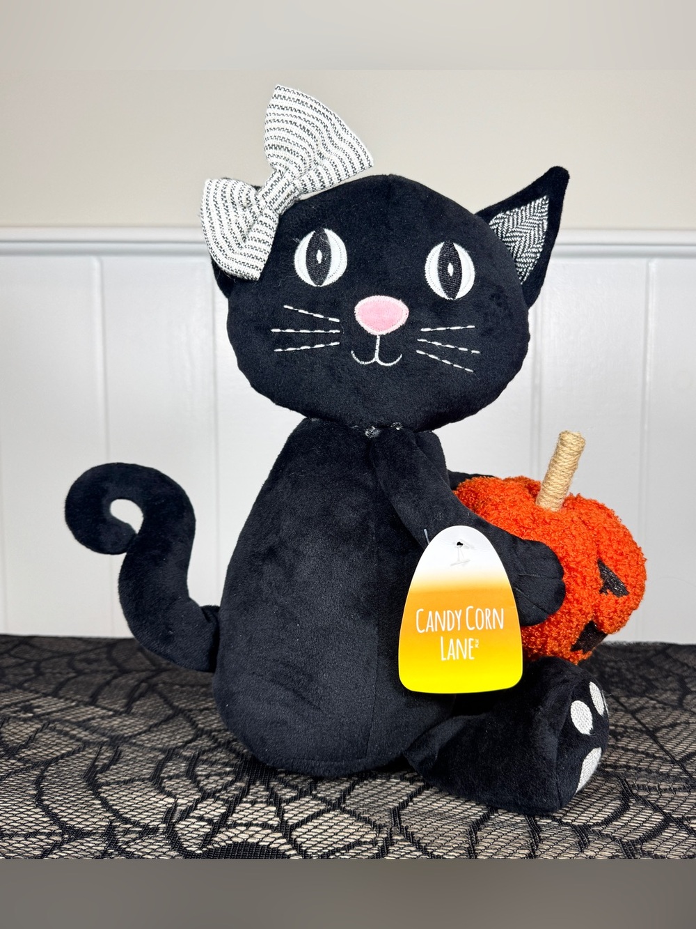NEW Candy Corn Lane Black Cat Halloween Plush Figurine